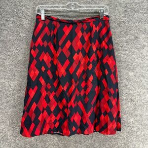 Casual Corner Skirt Women 8 Red Geometric A-Line Midi Zipper Mid Rise Lined